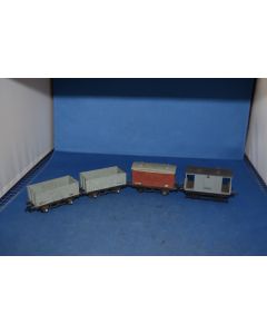 '00' K's Kit built Brake Van & 3 Tri-ang  Modified Wagons (NEM Tension Lock Couplings Scale Wheels)