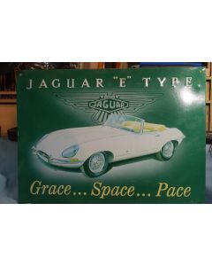 Tinplate Jaguar 'E' Type Sign ( 45cm x 32cm F.T.T.D 1994 Original  ) 